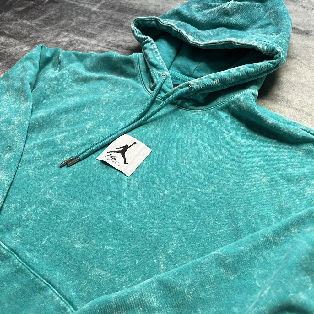 Jordan Hoodie XL Flight Pullover Sweatshirt Jump Man Acid Wash Turquoise
